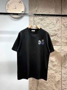 Dior Unisex Evil Eye Totem Gradient Letter Embroidery Oversized T-Shirt, Black, Luxury Casual Short Sleeve Top