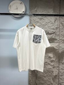 Dior Unisex Oblique Jacquard Patch Logo Oversized T-Shirt, White, Luxury Casual Short Sleeve Top