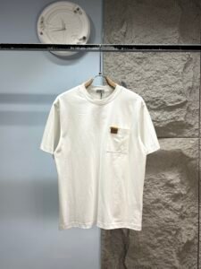 Dior Unisex Embossed Leather Patch Pocket Minimalist Oversized T-Shirt, White, Luxury Minimalist Casual Short Sleeve Top