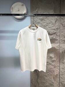 Dior Unisex Colorful Floral Letter Embroidery Oversized T-Shirt, White, Luxury Daily Casual Short Sleeve Top
