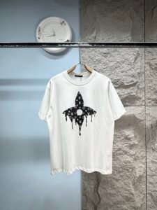 Louis Vuitton Unisex Dripping Monogram Flower Graphic Oversized T-Shirt, White, Luxury Street Casual Short Sleeve Top