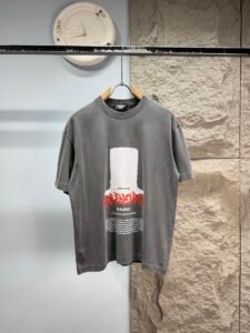 Balenciaga Unisex Vintage Washed Graphic Print Oversized T-Shirt, Vintage Grey, High Street Luxury Casual Short Sleeve Top