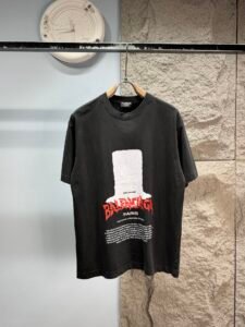 Balenciaga Unisex Vintage Washed Graphic Print Oversized T-Shirt, Vintage Black, High Street Luxury Casual Short Sleeve Top