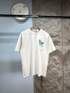 Dior Unisex Green Butterfly Embroidery Oversized T-Shirt, White, Luxury Elegant Casual Short Sleeve Top