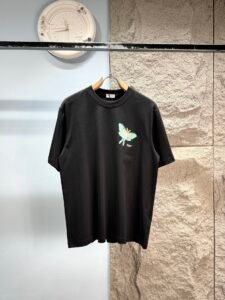 Dior Unisex Gradient Blue Butterfly Embroidery Oversized T-Shirt, Black, Luxury Elegant Casual Short Sleeve Top