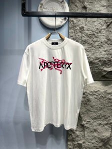 Arc'teryx Unisex Dripping Typography Logo Oversized T-Shirt, White, Outdoor Street Luxury Casual Short Sleeve Top
