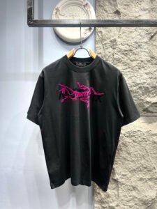 Arc'teryx Unisex Dripping Typography Logo Oversized T-Shirt, Black, Outdoor Street Luxury Casual Short Sleeve Top