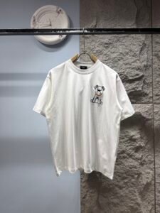 Fendi Unisex Cute Puppy Embroidery Oversized T-Shirt, White, Playful Luxury Casual Short Sleeve Top