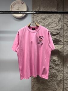 Fendi Unisex Cute Puppy Embroidery Oversized T-Shirt, Pink, Playful Luxury Casual Short Sleeve Top