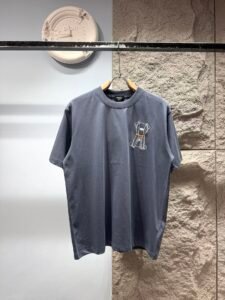 Fendi Unisex Cute Puppy Embroidery Oversized T-Shirt, Charcoal Grey, Minimalist Playful Luxury Casual Short Sleeve Top