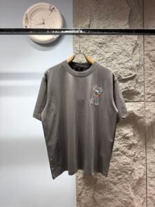Fendi Unisex Cute Puppy Embroidery Oversized T-Shirt, Dusty Grey, Minimalist Playful Luxury Casual Short Sleeve Top