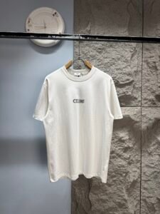 Celine Unisex Minimalist Outline Logo Oversized T-Shirt, Off White, French Minimalist Luxury Casual Short Sleeve Top