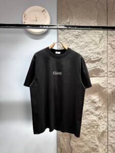 Celine Unisex Minimalist Outline Logo Oversized T-Shirt, Black, French Minimalist Luxury Casual Short Sleeve Top