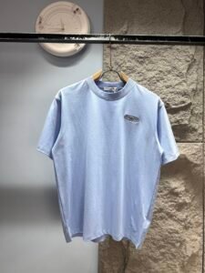 Dior Unisex Vintage Patch Logo Oversized T-Shirt, Baby Blue, Retro French Luxury Casual Short Sleeve Top