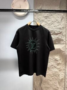 Louis Vuitton Unisex Beaded Burst Logo Oversized T-Shirt, Black, Luxury Fashion Casual Short Sleeve Top