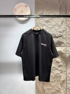 Balenciaga Unisex Stripe Wave Logo Oversized T-Shirt, Black, Avant-Garde Street Luxury Casual Short Sleeve Top