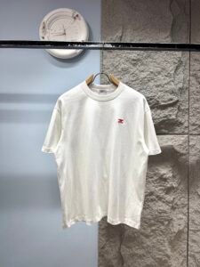 Celine Unisex Mini Triomphe Embroidery Logo Oversized T-Shirt, Off White, French Minimalist Luxury Casual Short Sleeve Top