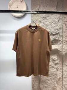 Celine Unisex Mini Triomphe Embroidery Logo Oversized T-Shirt, Coffee Brown, French Minimalist Luxury Casual Short Sleeve Top