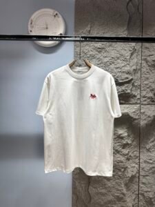 Celine Unisex Vintage Car Embroidery Logo Oversized T-Shirt, Off White, French Retro Minimalist Luxury Casual Short Sleeve Top